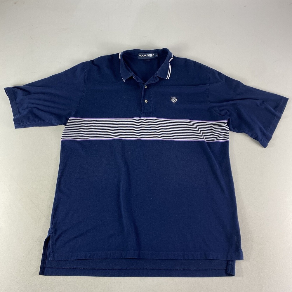 Polo Golf Ralph Lauren Polo Shirt Mens XL Blue Crest‎ Pony Striped Short Sleeve